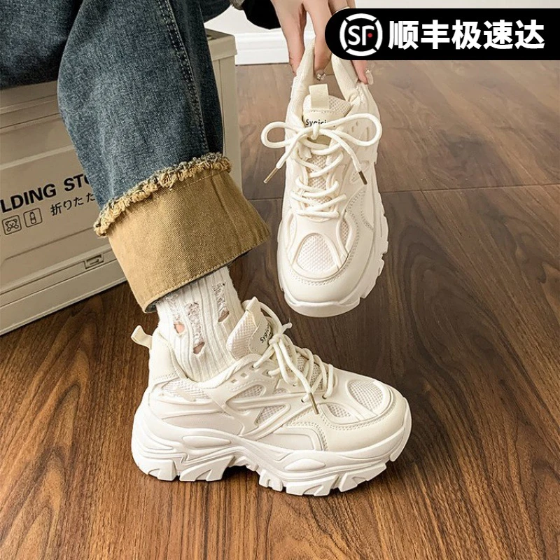 夏季小个子美式老爹鞋2024秋季增高鞋子新款港风厚底女款运动鞋