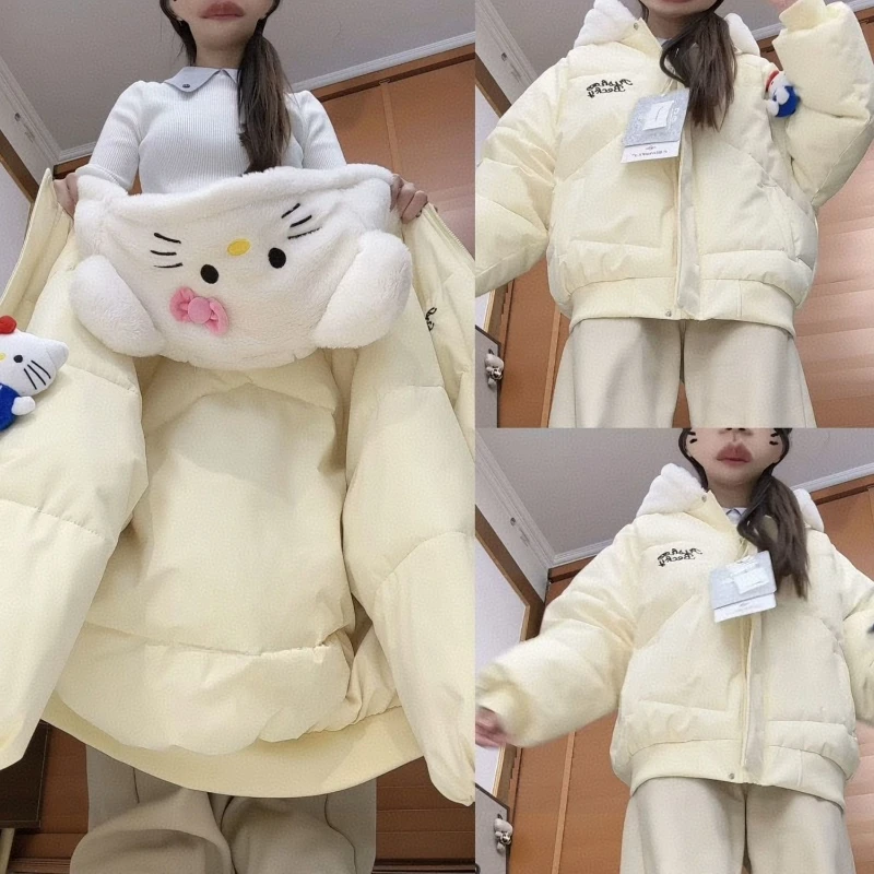 日系可爱猫咪玩偶棉服女学生韩版宽松冬季新款加厚学院风棉衣外套