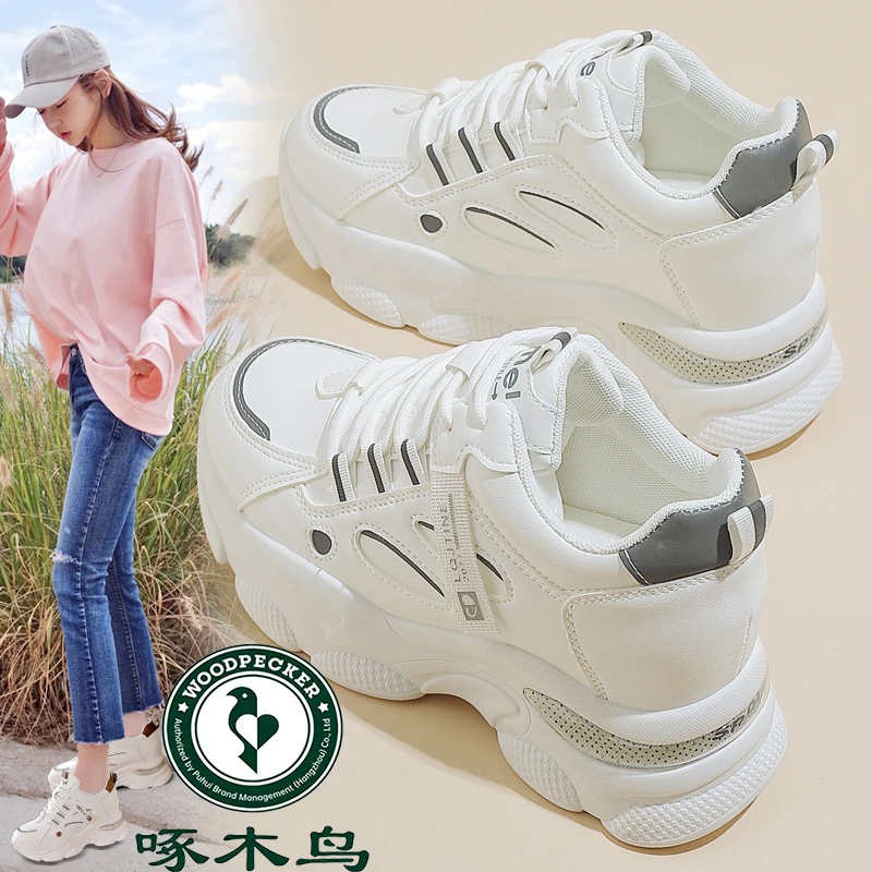啄木鸟内增高气垫百搭老爹鞋女2025年春秋新款韩版显瘦厚底运动鞋