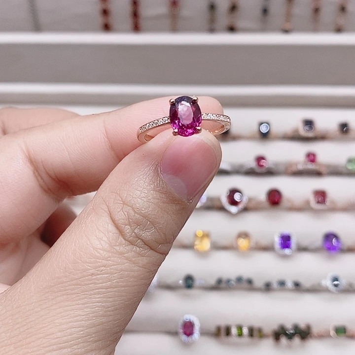 石榴石银S925镶嵌戒指戒指