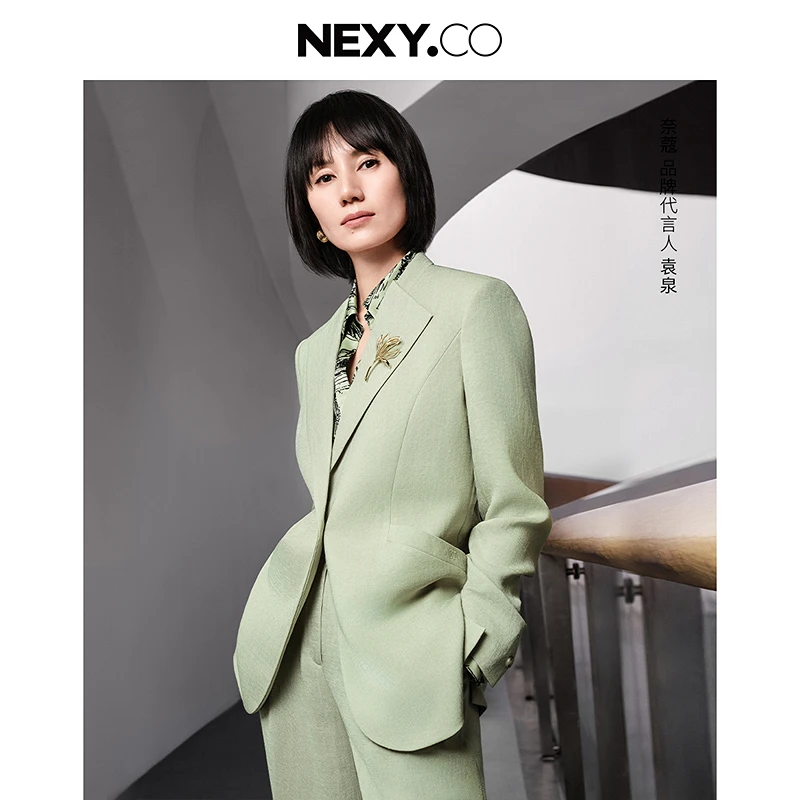 NEXY.CO/奈蔻休闲气质修身轻职业风时尚绿色西装外套XA02253F2