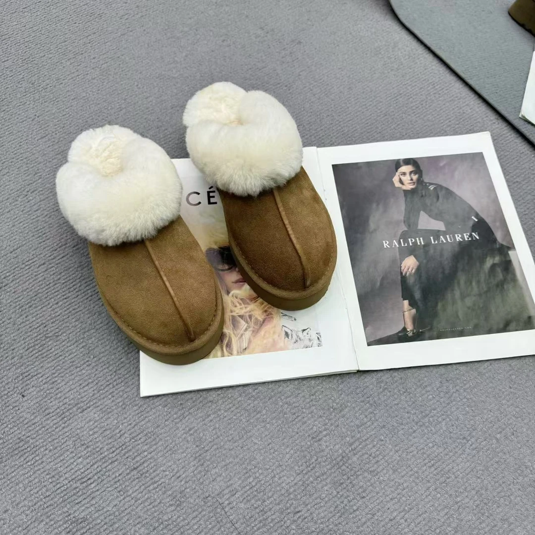 桑坡上新厚底星拖雪地靴4cm时尚百搭冬季爆款真皮毛休闲