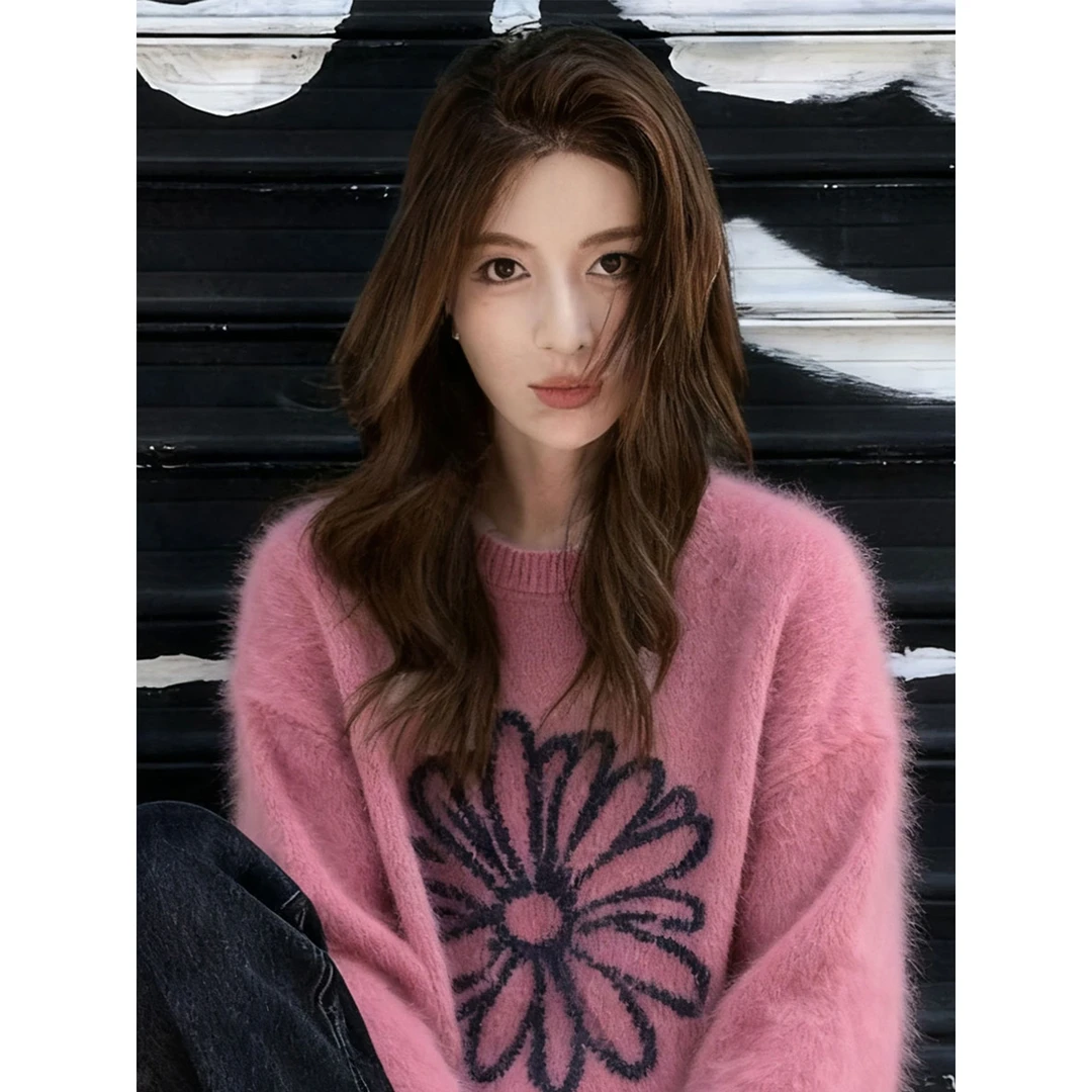 2025圆领针织穿搭感宽松软糯秋冬季百搭小众套头针织毛衣女 -4266