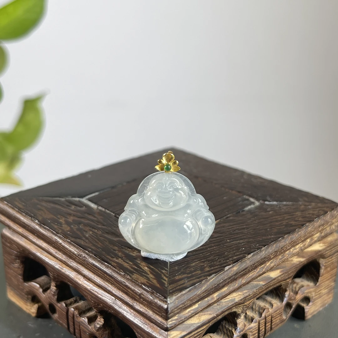 JTB30-83 天然缅甸A货翡翠  18K金扣佛公