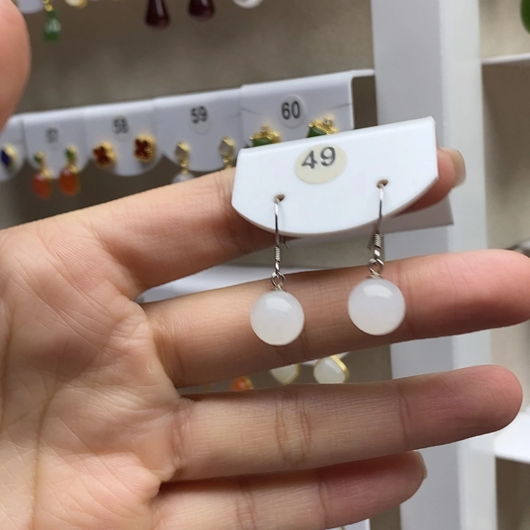 和田玉银S925镶嵌耳饰