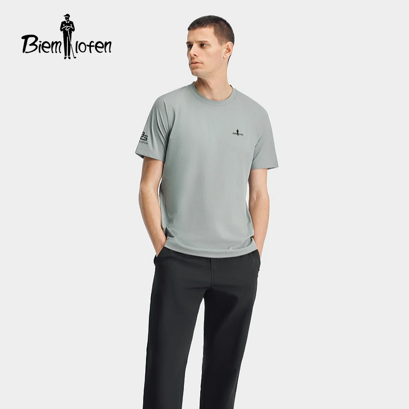 【防晒轻柔面料】比音勒芬新款休闲简约亲肤男士圆领短袖T恤
