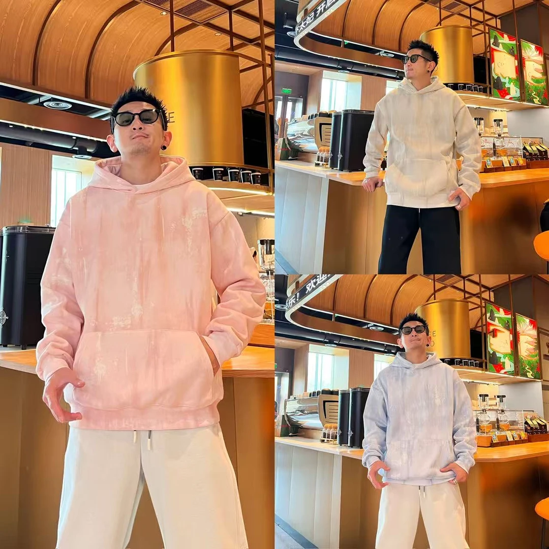 冬季新款百搭时尚休闲连帽套头潮流个性扎染袋鼠兜加绒男款卫衣