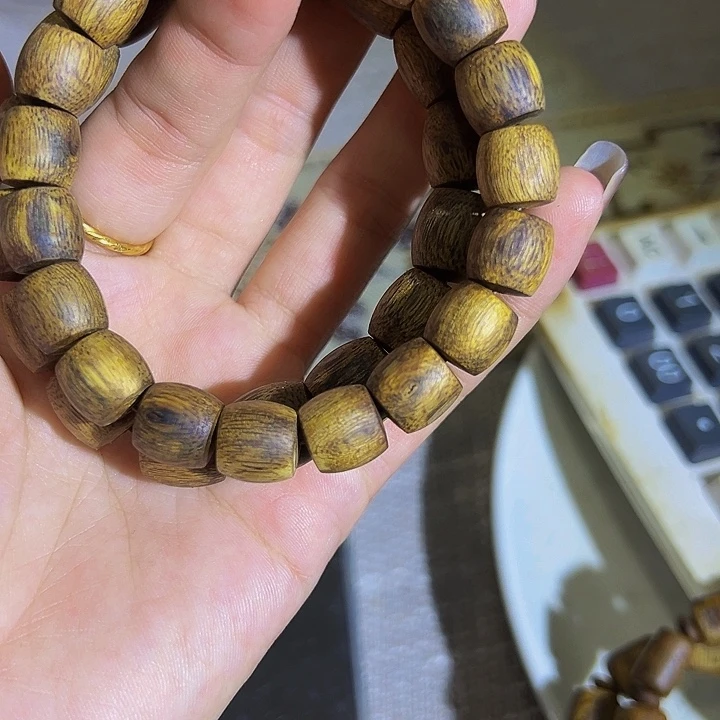 手串沉香潘****】单圈海南白棋鼓珠