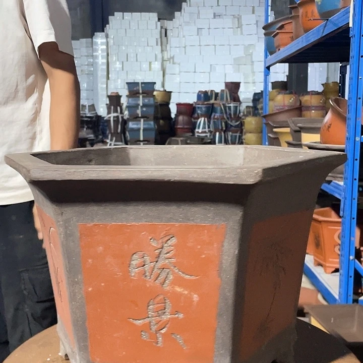 40红色六方花盆花盆