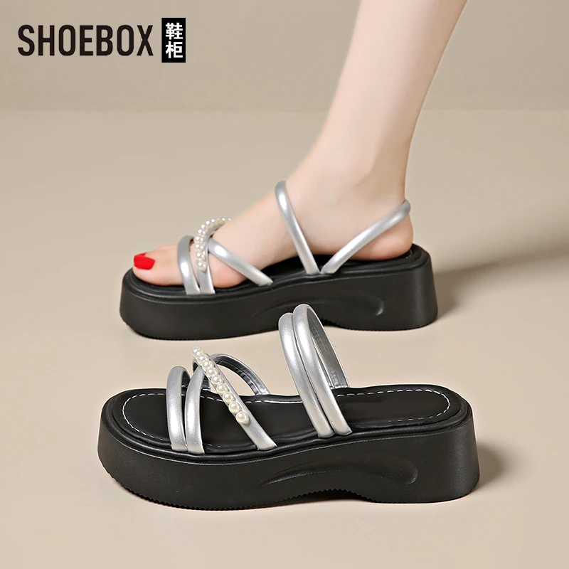 SHOEBOX鞋柜踩屎感软底凉鞋女2025新款夏季厚底两穿休闲凉拖鞋