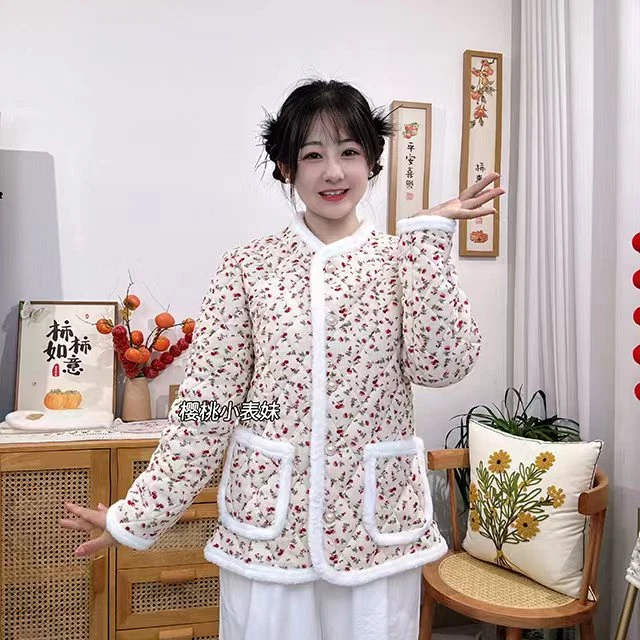 秋冬上新碎花棉服加绒加厚舒适保暖国风外套