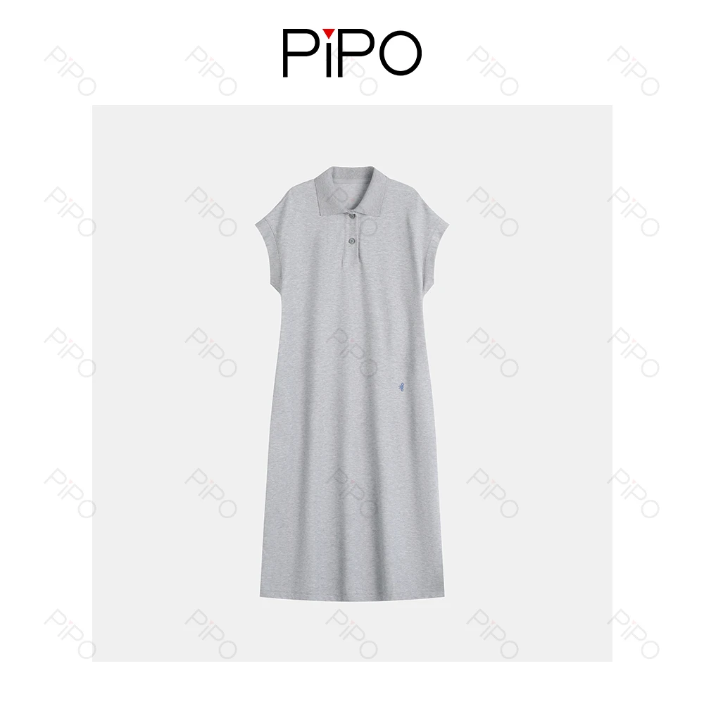 PIPO刺绣针织文艺休闲轻薄舒适Polo中长款连衣裙时尚女款DD52L434