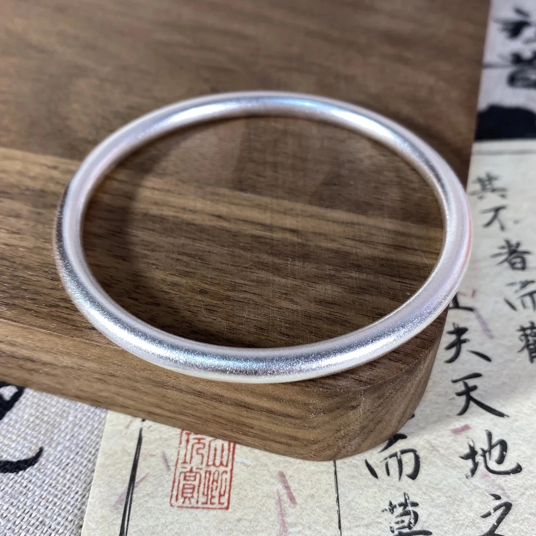 足银手镯 足银999.9闭口手镯古法素圈实心经典百搭银手镯