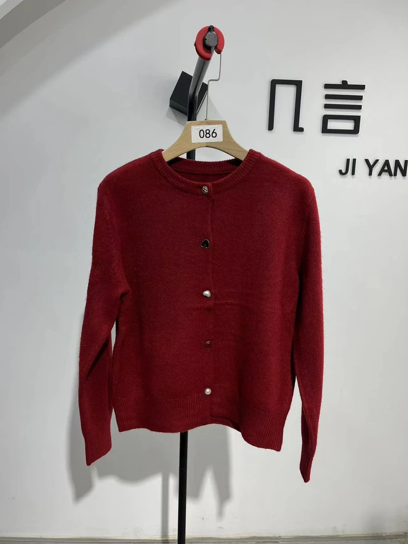 【设计纽扣开衫】086多种纽扣设计气质短款小码圆领针织开衫
