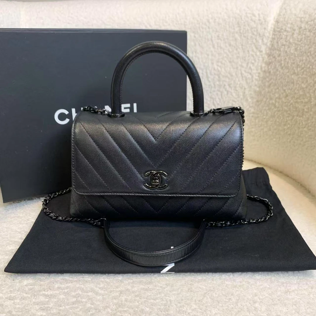 99新 Chanel/香奈儿 壹臻/21k 全黑v纹coco handle小号/46354225