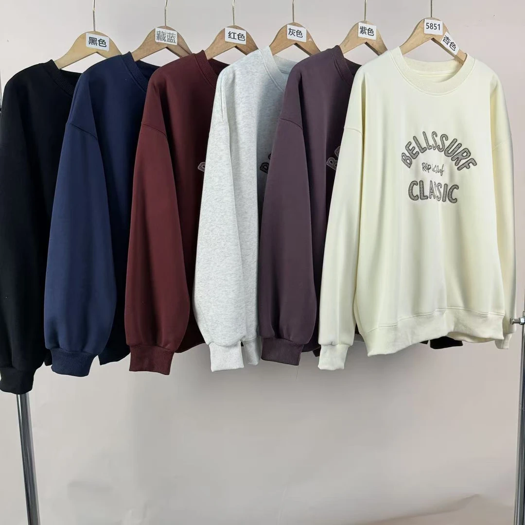 5851号秋冬圆领百搭休闲宽松显瘦刺绣字母卫衣