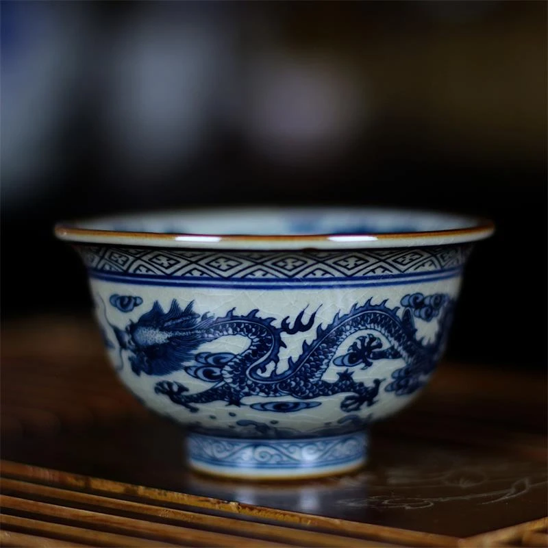 正宗景德镇高温纯手工手绘满工满绘陶瓷茶具高档五龙纹主人压手杯