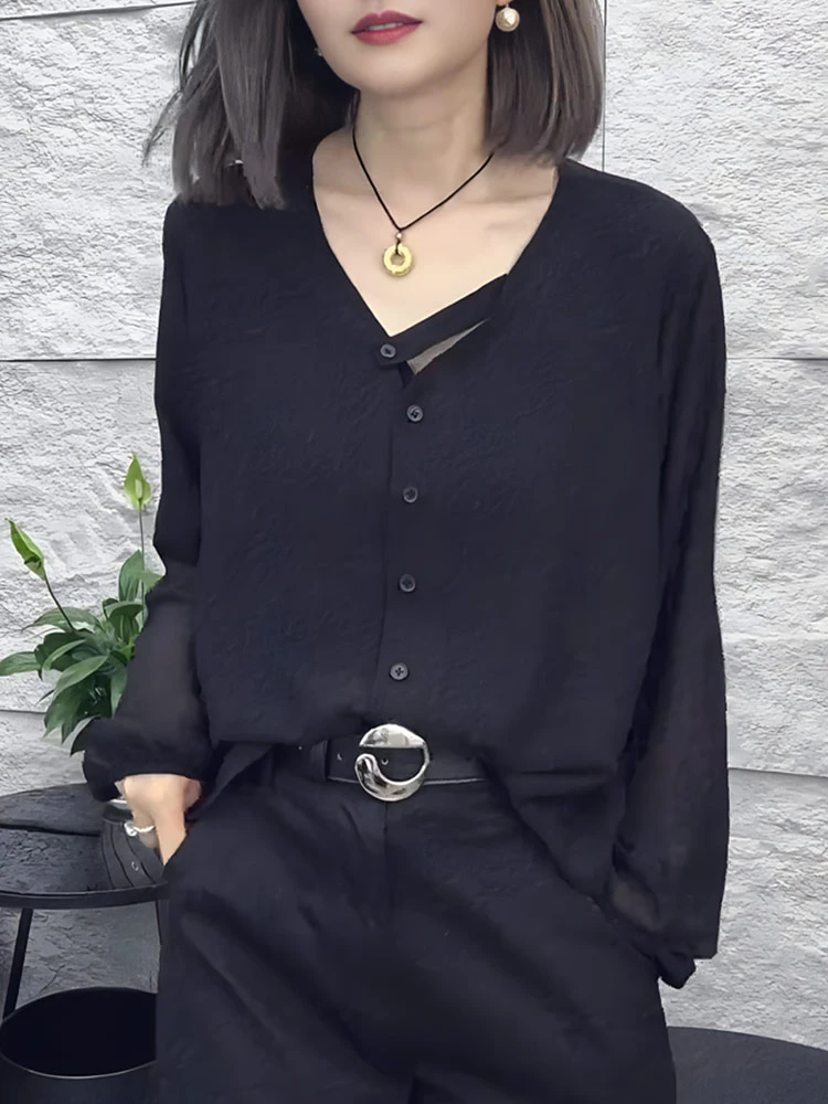 女新款显瘦长袖薄款百搭设计休闲潮流2025宽松感衬衫春季时尚