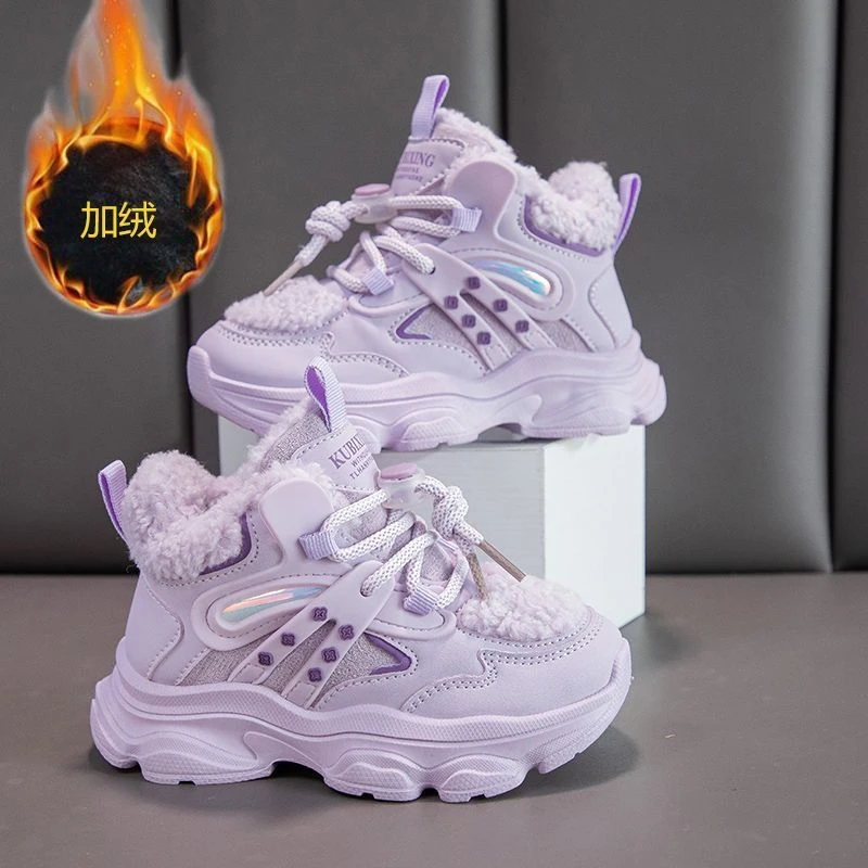 冬季加绒加厚保暖防水女童男童高帮大棉运动鞋雪地靴棉鞋