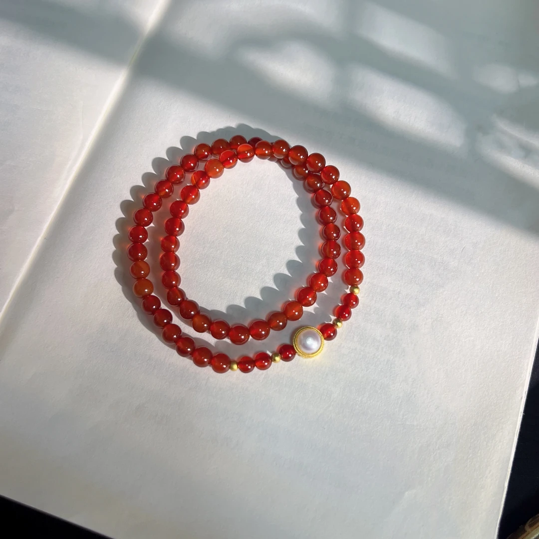 【扶摇叙珠宝】天然红玛瑙单圈多圈手链精致百搭手串红色手串新年