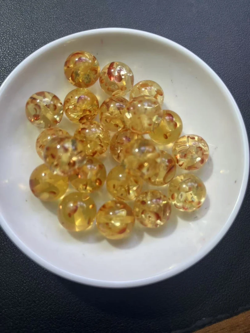 天然蜜蜡 散珠 琥珀蜜蜡  锦鲤花珀Y1946  20mm 1颗（赠弹力绳）