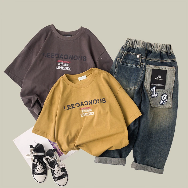 吴小越w1131男童夏款短袖圆领数码印花韩版棉t恤中大童儿童上衣