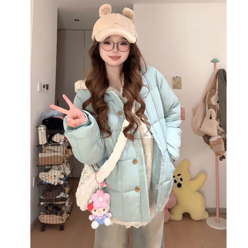 棉服学院宽松甜美秋冬季新款圆领韩系外套棉衣短款韩版女