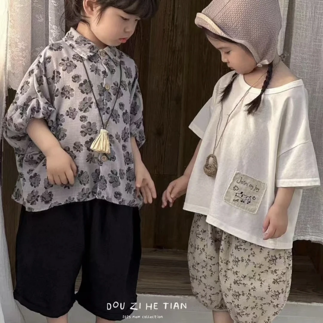 （200-280）儿童 夏季 韩版森系 短袖 衬衫 百搭洋气 豆籽禾田