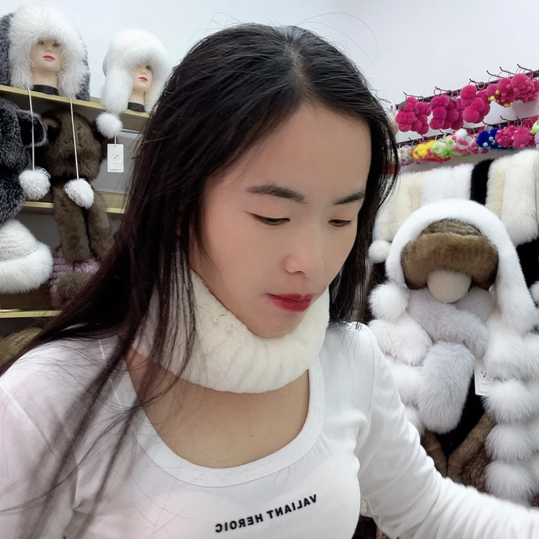 兔毛加厚米白色兔毛脖套不退换