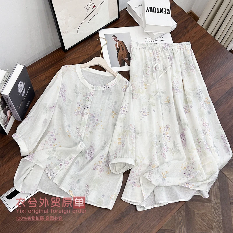 （高级感天丝苎麻套装）2568夏季新款国风水墨印花气质套装H