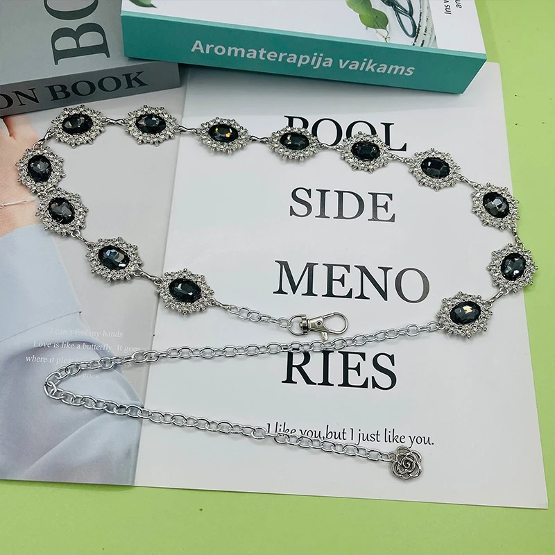 高级水晶金属腰链女士夏季新款百搭闪闪水钻腰带配饰裙子肚皮舞链