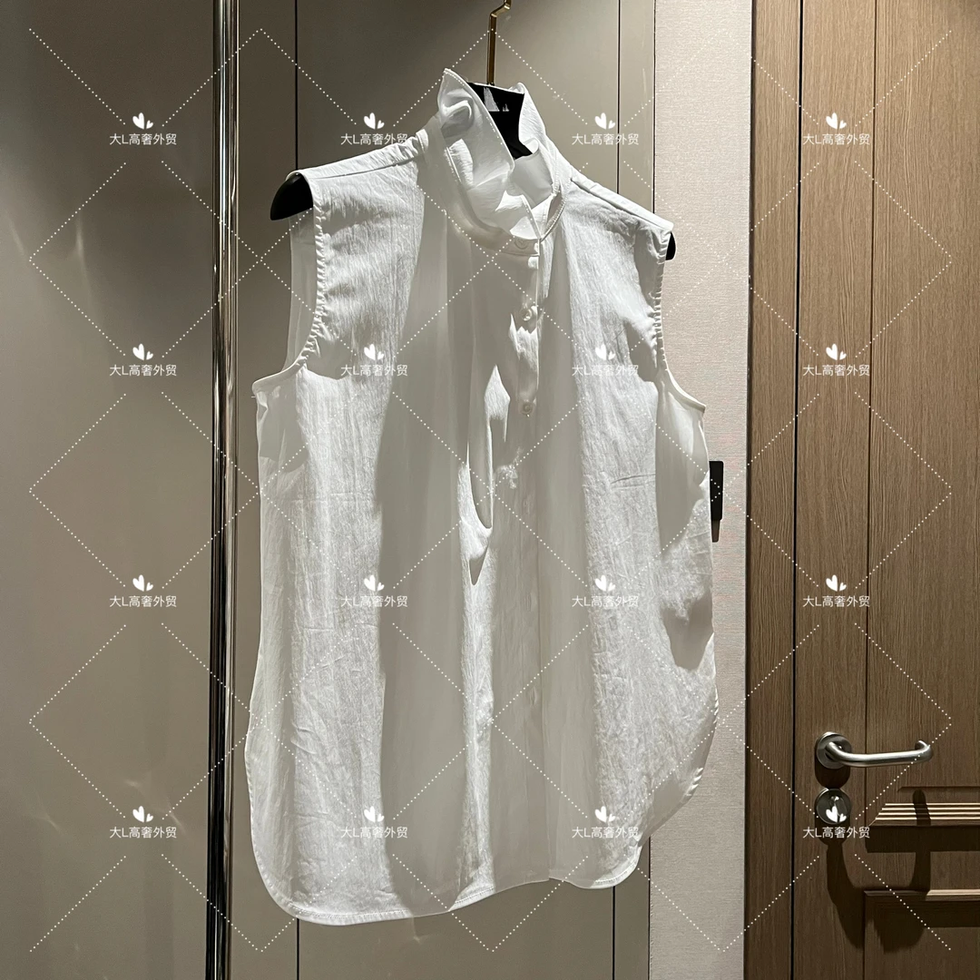【大L】重磅外贸进口高奢重工设计师木耳边领口无袖马夹衬衫CS2512