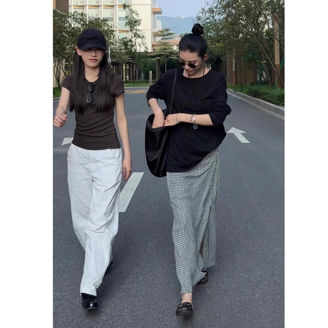 THESOONG|"格纹鱼尾裙"铜氨丝斜裁格子凉感橡胶高腰半身裙BQZ6846