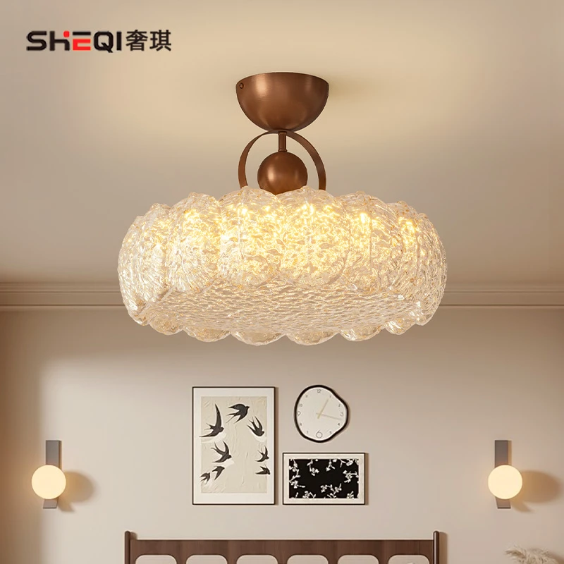 全光谱中古风树脂金箔吸顶灯卧室房间灯法式复古餐厅书房灯高级感