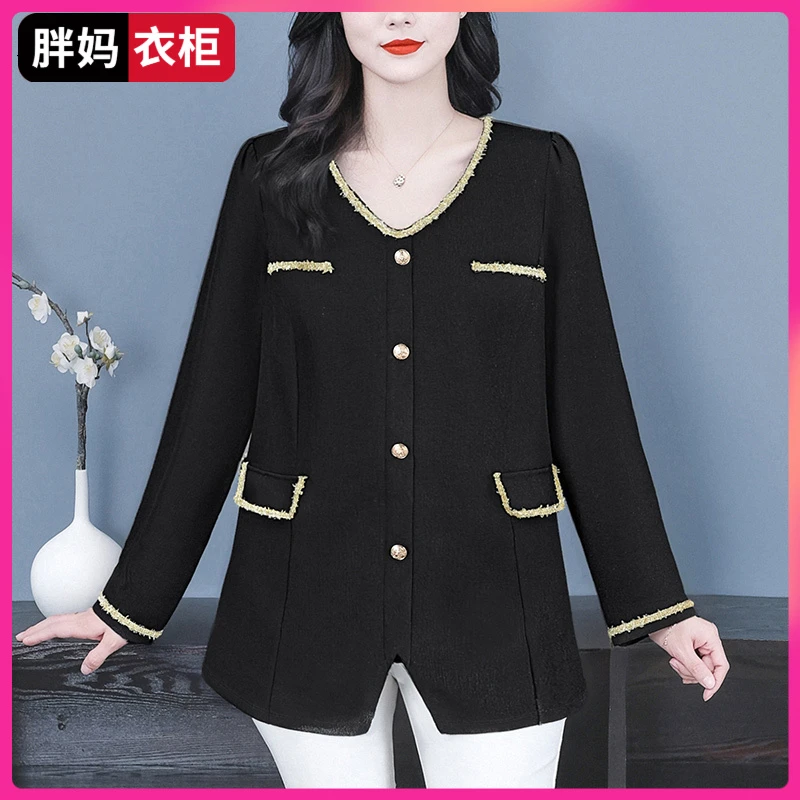 大码女装胖妈妈阔太太秋季甜美时尚减龄宽松长袖衬衫洋气T恤显瘦