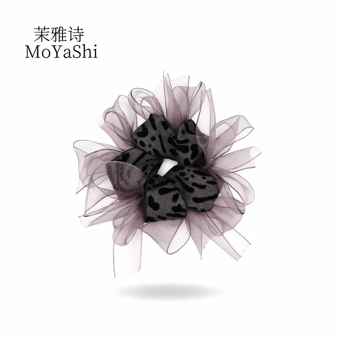 豹纹柔纱丝带蝴蝶结韩系发圈MY593