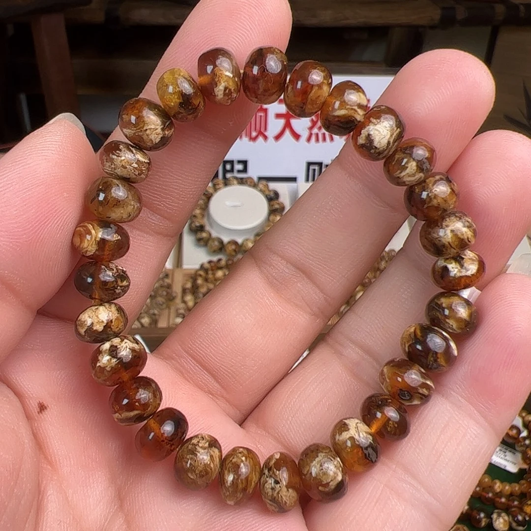 琥珀未镶嵌手链8m血底溶洞妖花