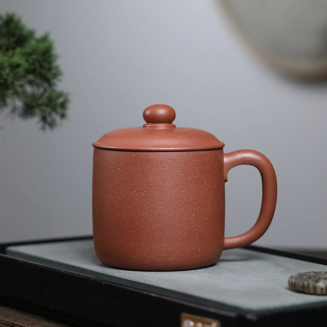 宜兴原矿紫砂手工泡茶办公红降坡墩墩杯450cc左右