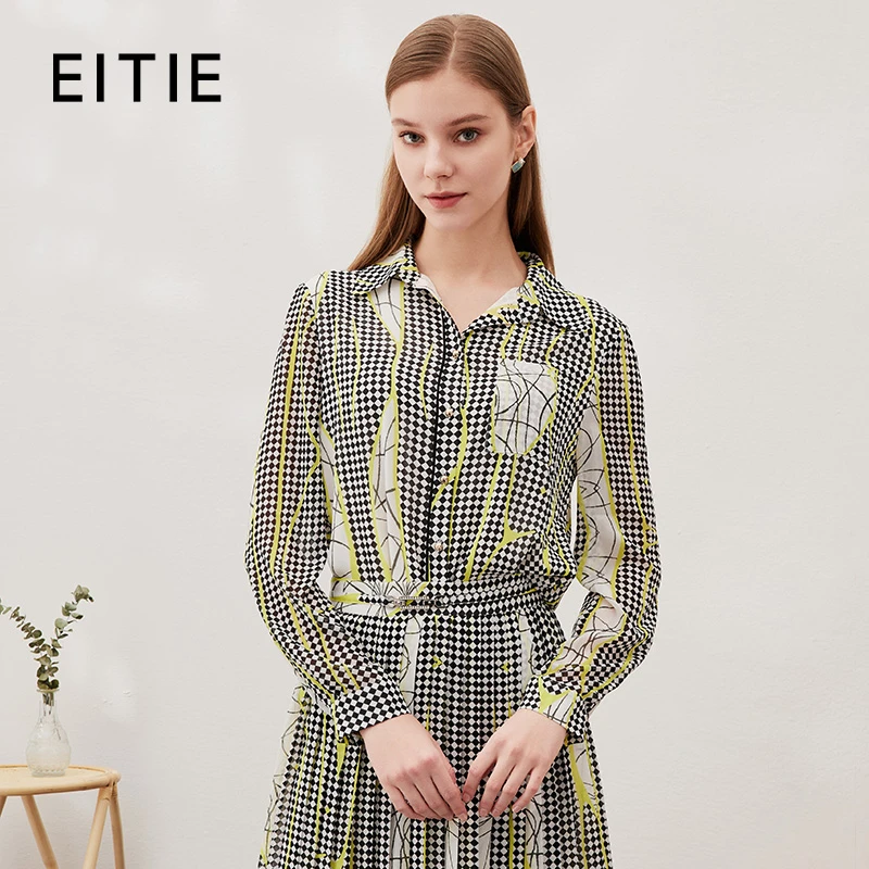 EITIE爱特爱夏季新款几何印花显瘦衬衣上衣7009710