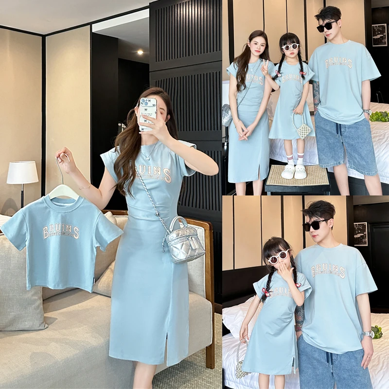 亲子连衣裙洋气时尚儿童气质一家三口显瘦淑女甜美网红字母婴6656