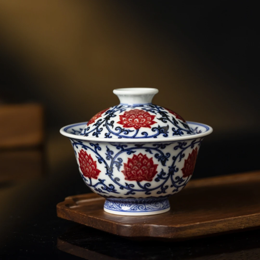 永明尚玩内外缠枝元宝盖碗FYM0020