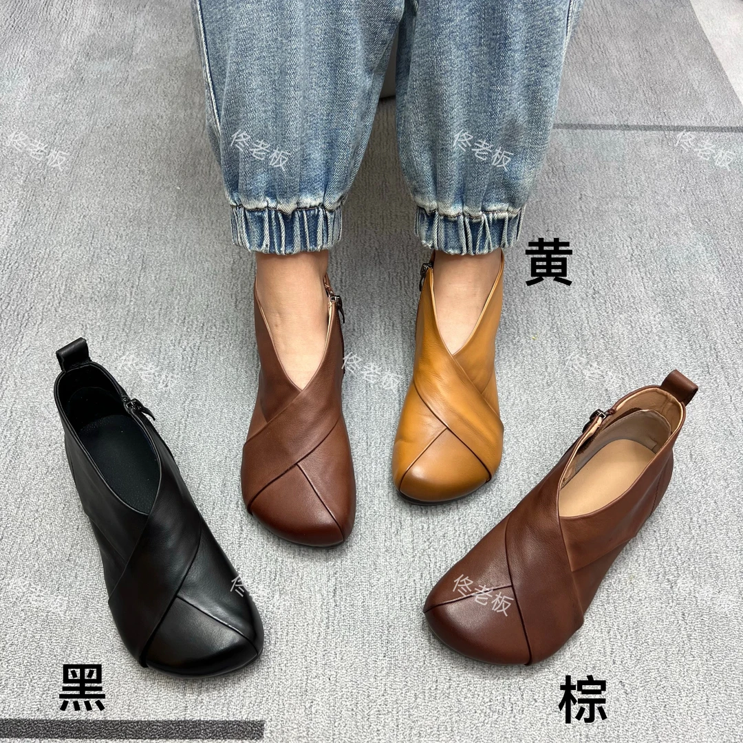 6088 纯皮软底简约舒适百搭手工复古短靴