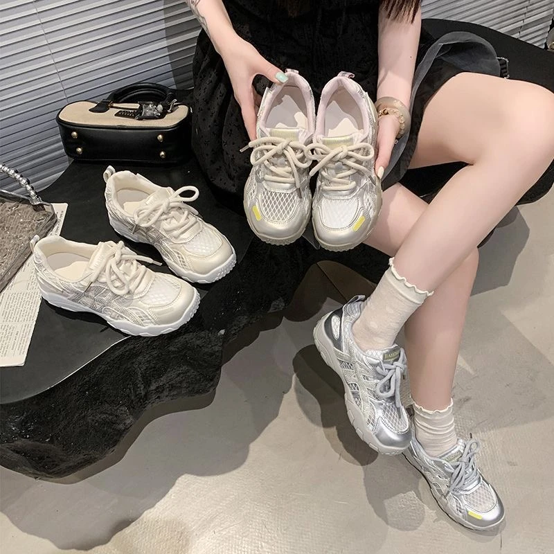 运动鞋女2025夏新款时尚低跟水钻单网透气德训鞋舒适1739