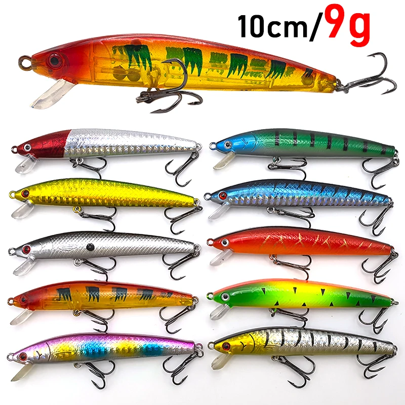 10只装浮水面系米诺10cm/9g内置响珠搭配2碳钢钩3D鱼眼路亚鱼饵