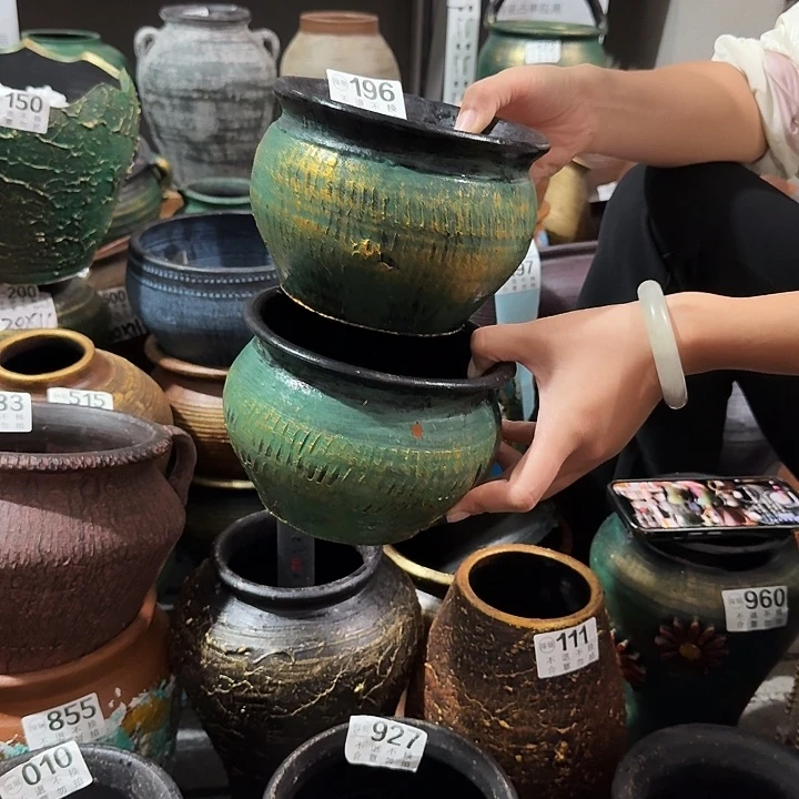 瑕疵金绿圆一对196高度11口径15