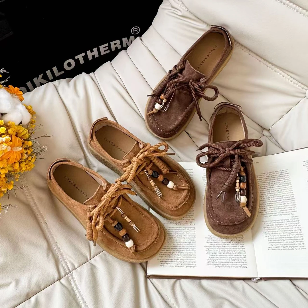 【品牌】美拉德复古厚底单鞋女2025新款休闲百搭女软底勃肯鞋子8322