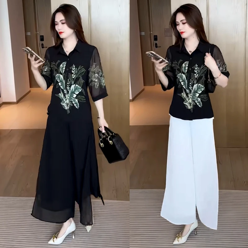 高级感气质套装女年夏季新款遮肚子显瘦中年妈妈装裙裤两件套