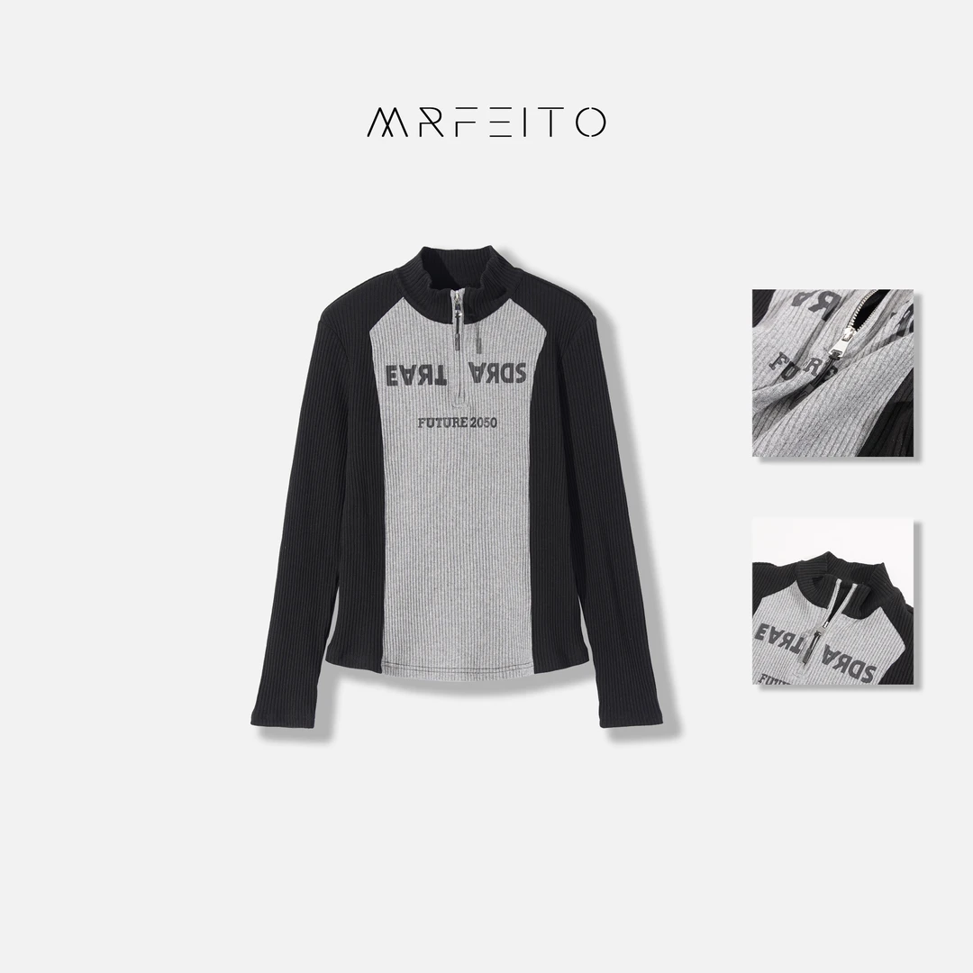 时尚坑条字母撞色半拉链女士卫衣H16WY01C22987