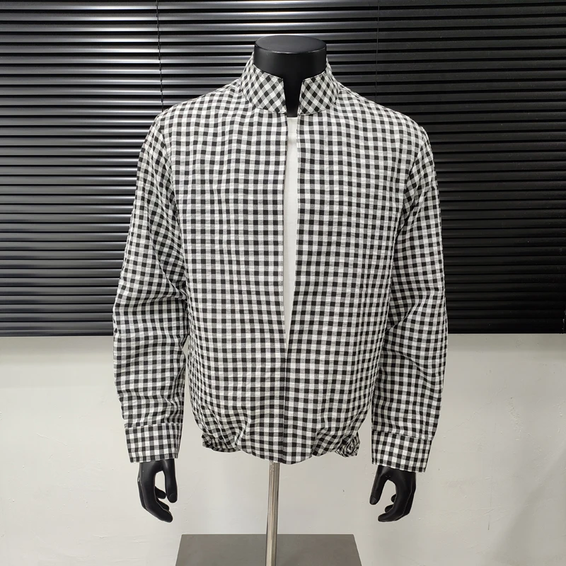 假两件格子衬衫美式男款高级宽松慵懒风格纹长袖休闲衬衣外套男士