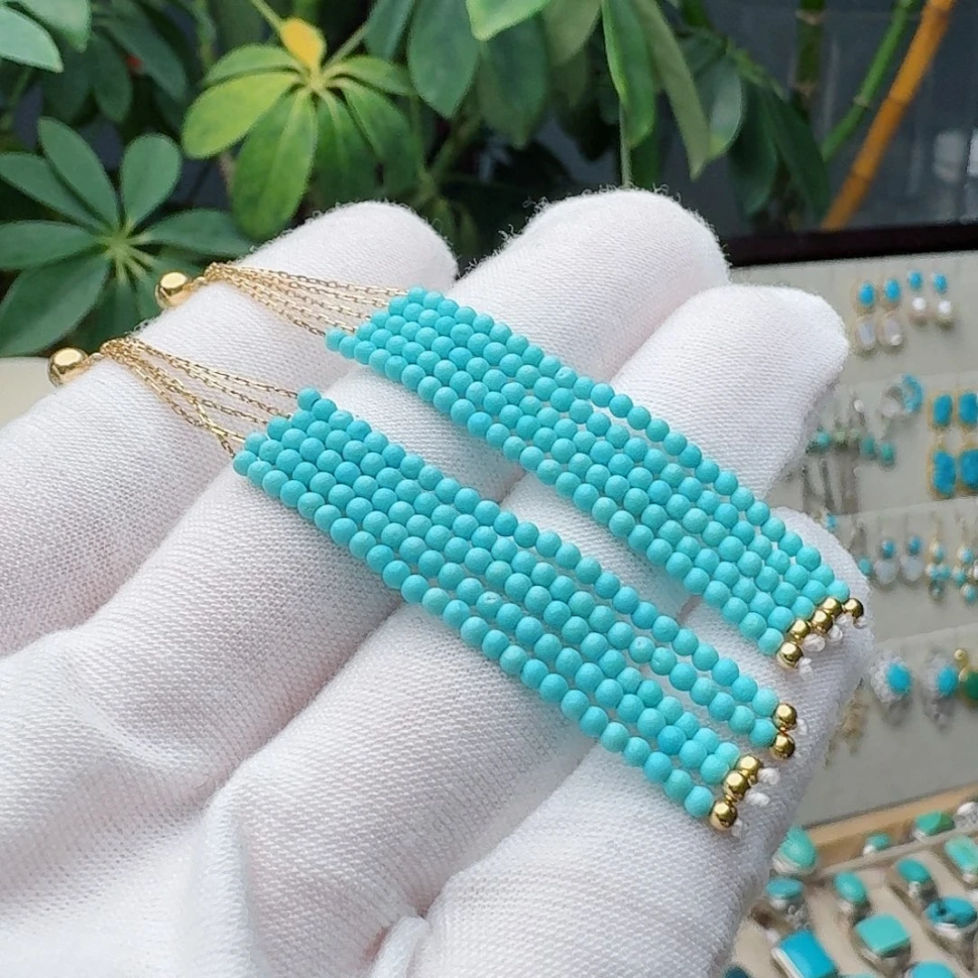 绿松石18K金镶嵌耳饰耳环